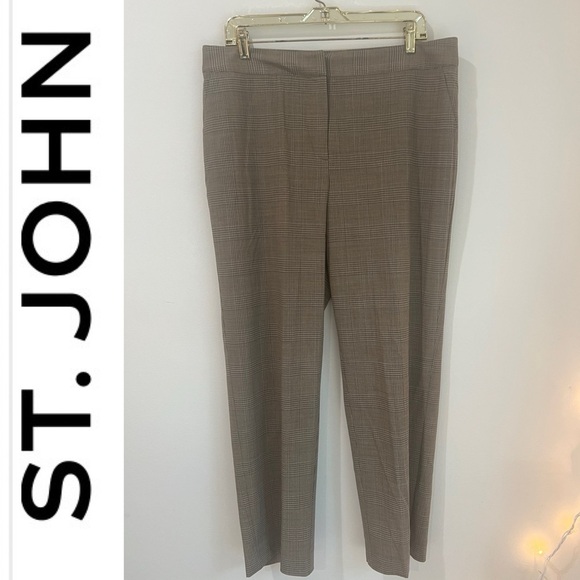 St. John Diana Straight Leg Trouser Glen Plaid  Career Office Slacks Pants - Picture 1 of 11